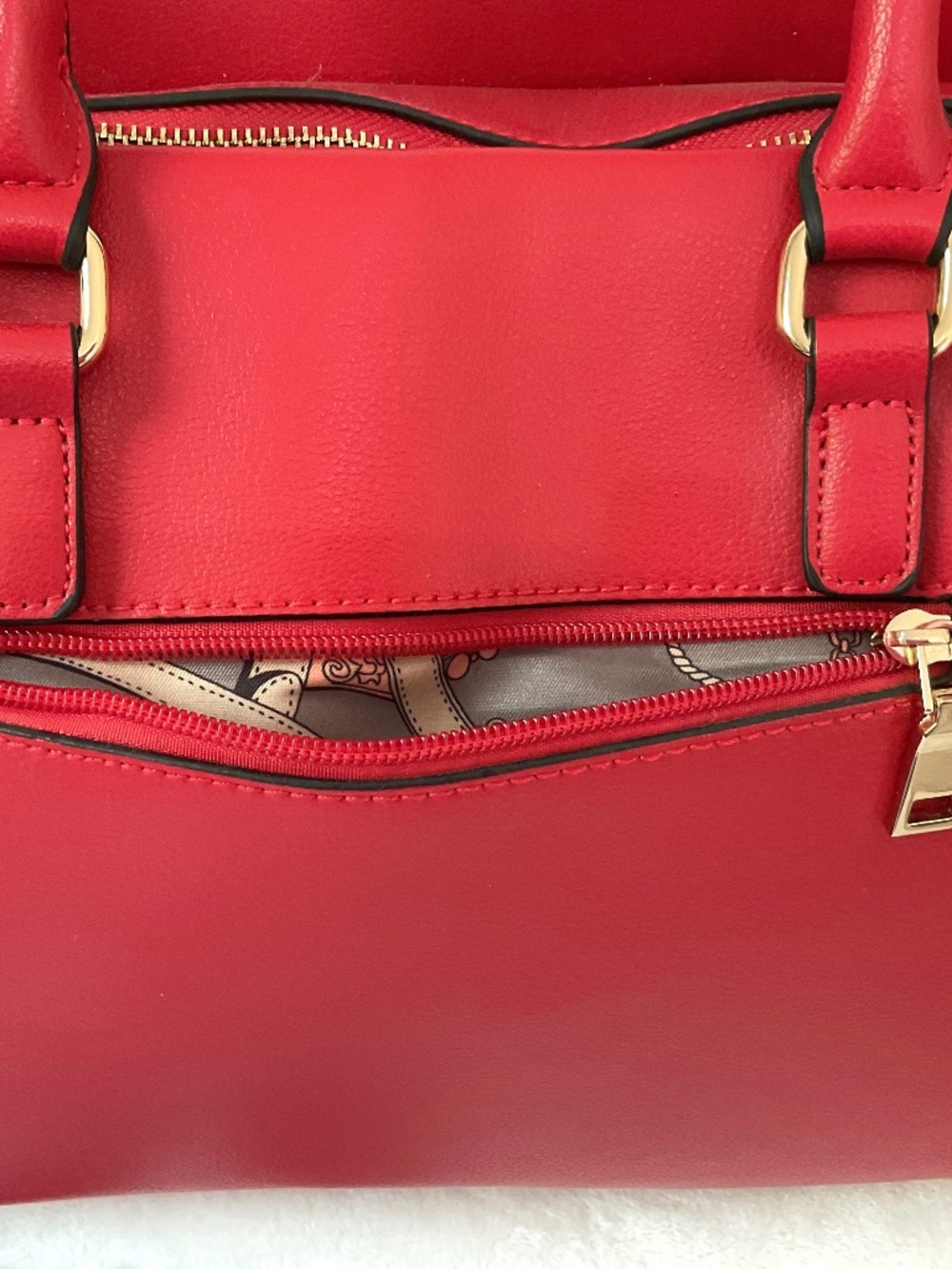 Red Structured Tote Bag Set Faux Leather Top Handle Crossbody Strap & Wallet - Picture 7 of 13